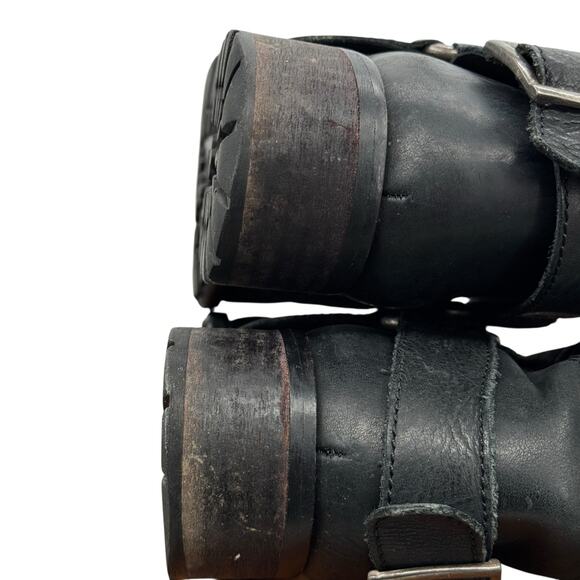 Saks Fifth Ave Harness Moto Boot SZ 40 Women's Black Leather Tall Loose Buckle - Picture 10 of 14